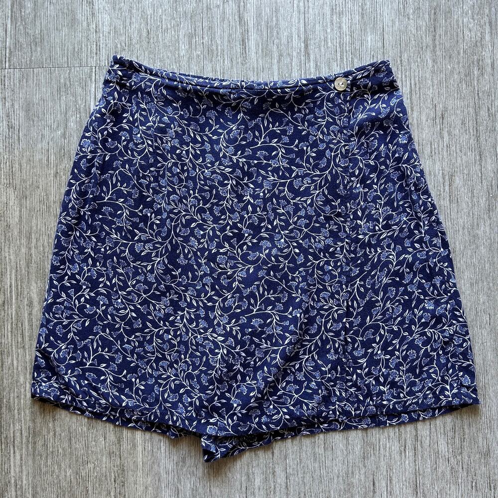 Vintage California Influence Navy Blue White Floral Pull On 90s Skort Size Small